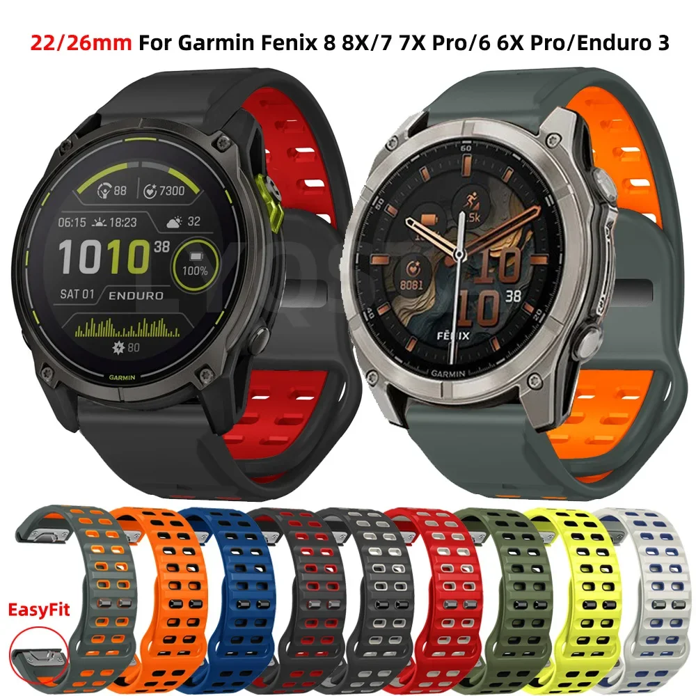 New 26 22mm QuickFit Silicone Watch Strap For Garmin Fenix 8 7X 7 Pro 6X 6 Pro 5X 5 Plus Enduro 3 Bracelet Wristband For Fenix E