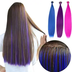 16Inch Colorful No Clips Wig Piece Hair Accessories Synthetic Hair I-tip Hairpiece Hair Extensions Fake Hair Pieces