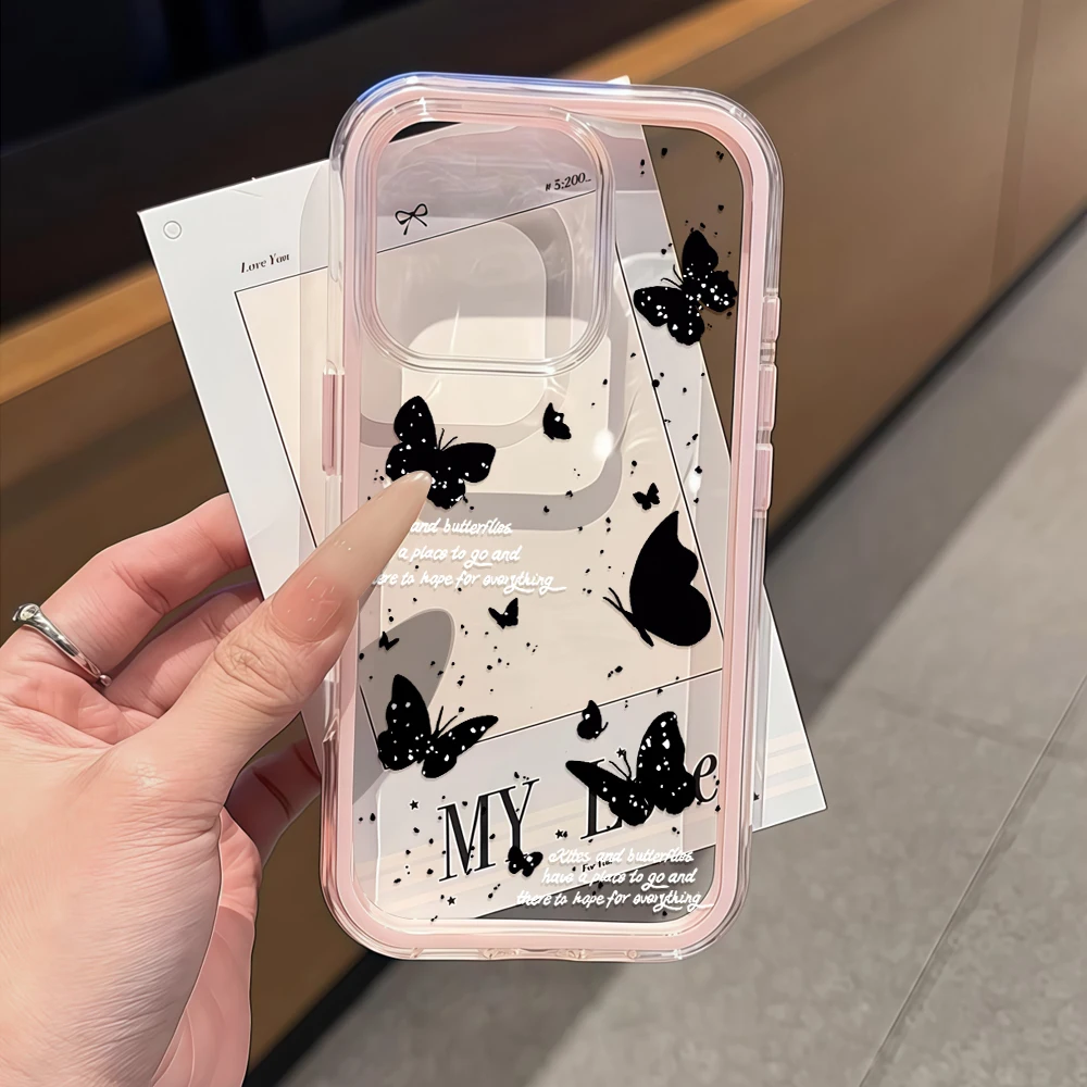 Traumhafte Schwarze Schmetterling Transparente Handyhülle für iPhone 16 14 15 Plus 13 14 15 17 16 12 11 ProMax 16Pro 17Air Weiche Durchsichtige Hülle – Detail 1