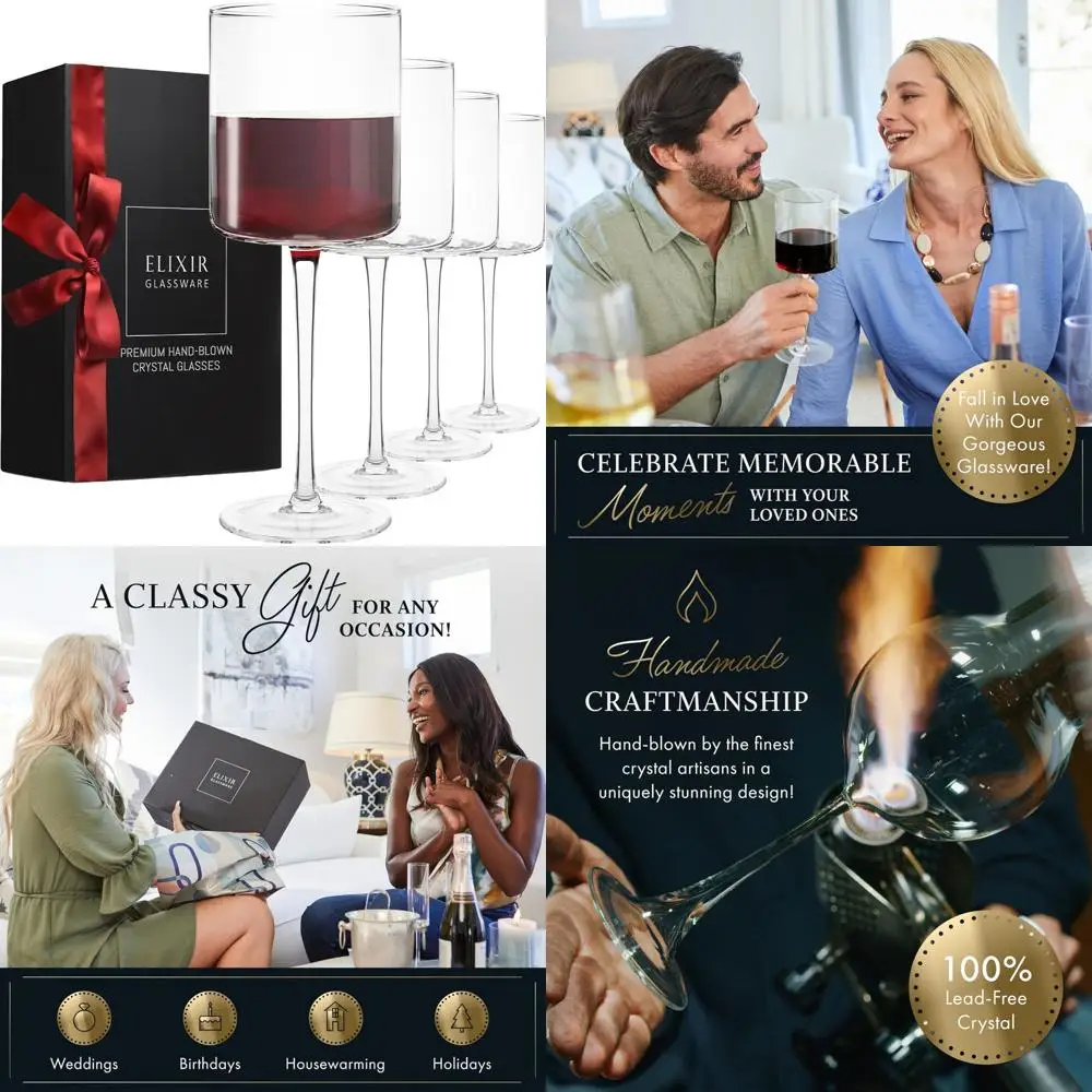 

Large Square Stemmed Wine Glasses Set of 4 - 17oz Handcrafted Crystal Red and White Wine Glasses for Elegant Drinking Experience