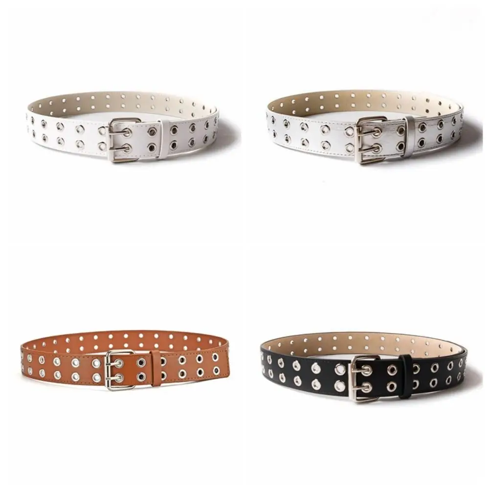 فاسق صف مزدوج حفرة حزام مشبك معدني واسعة الجانب بولي Leather الجلود ستار أحزمة كل مباراة الجينز ديكور الهيب هوب حزام الخصر