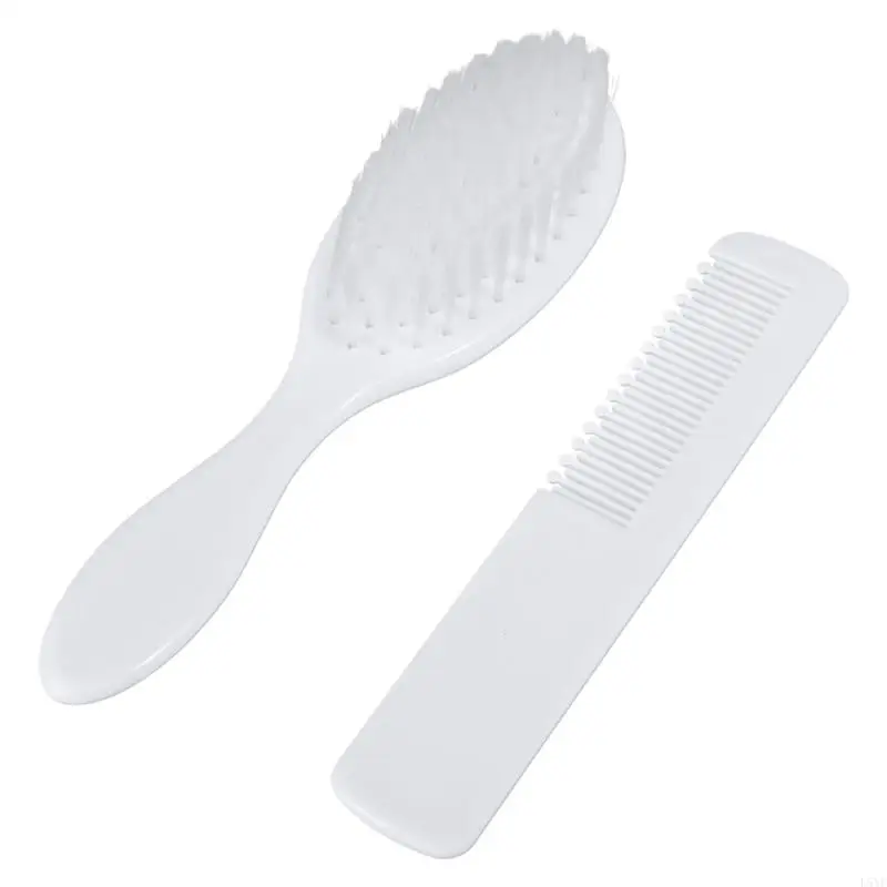 

L5YF 2x Newborns & Toddlers Hair Brush and Comb Set for Ideal for Cradle Baby Massage and Scalp Brush Solid Color White