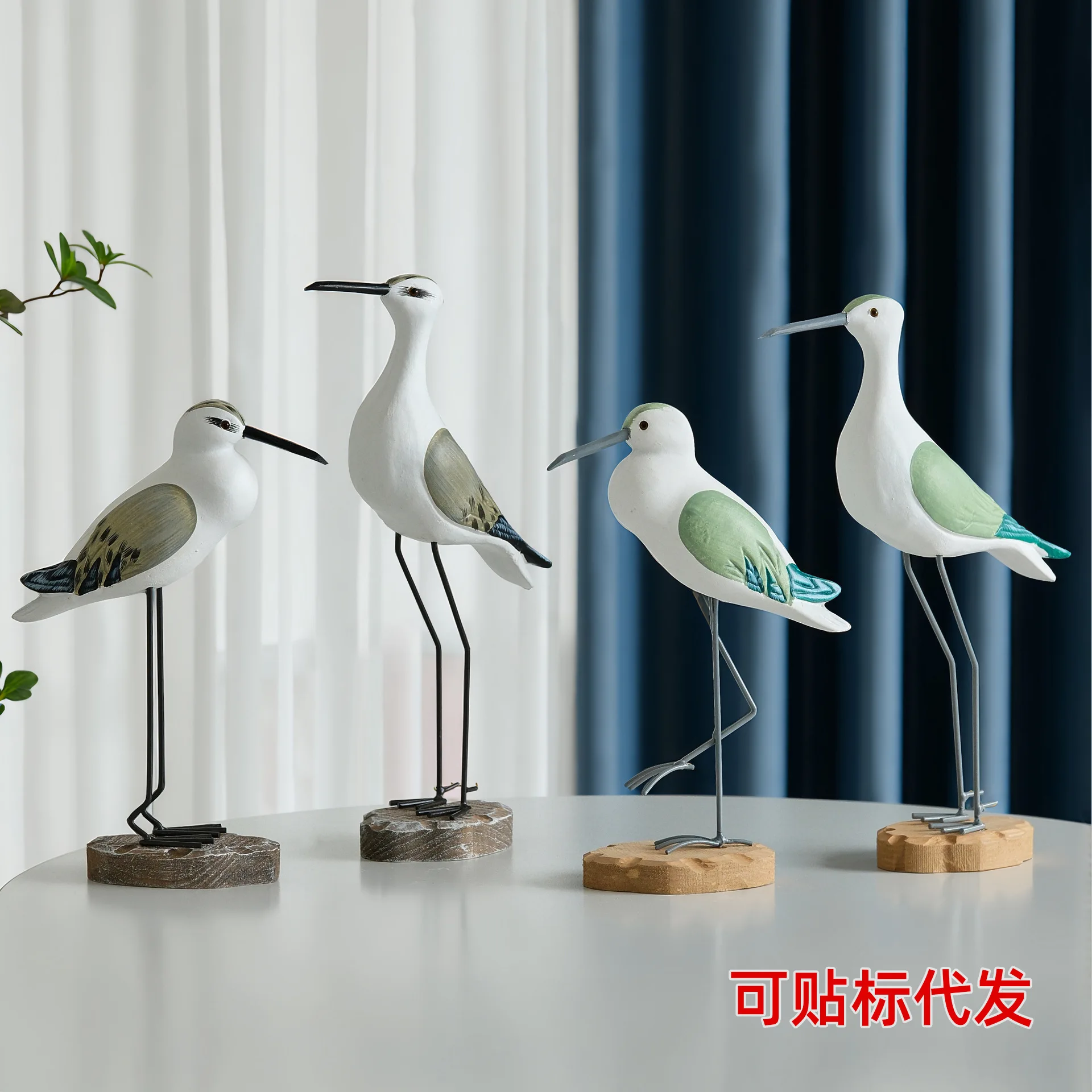 2pc/set Seagull Wooden Handicrafts Hand-painted Sky-blue Ocean Scene Seagull Wooden Stakes As Decor. Gift For Moving House.