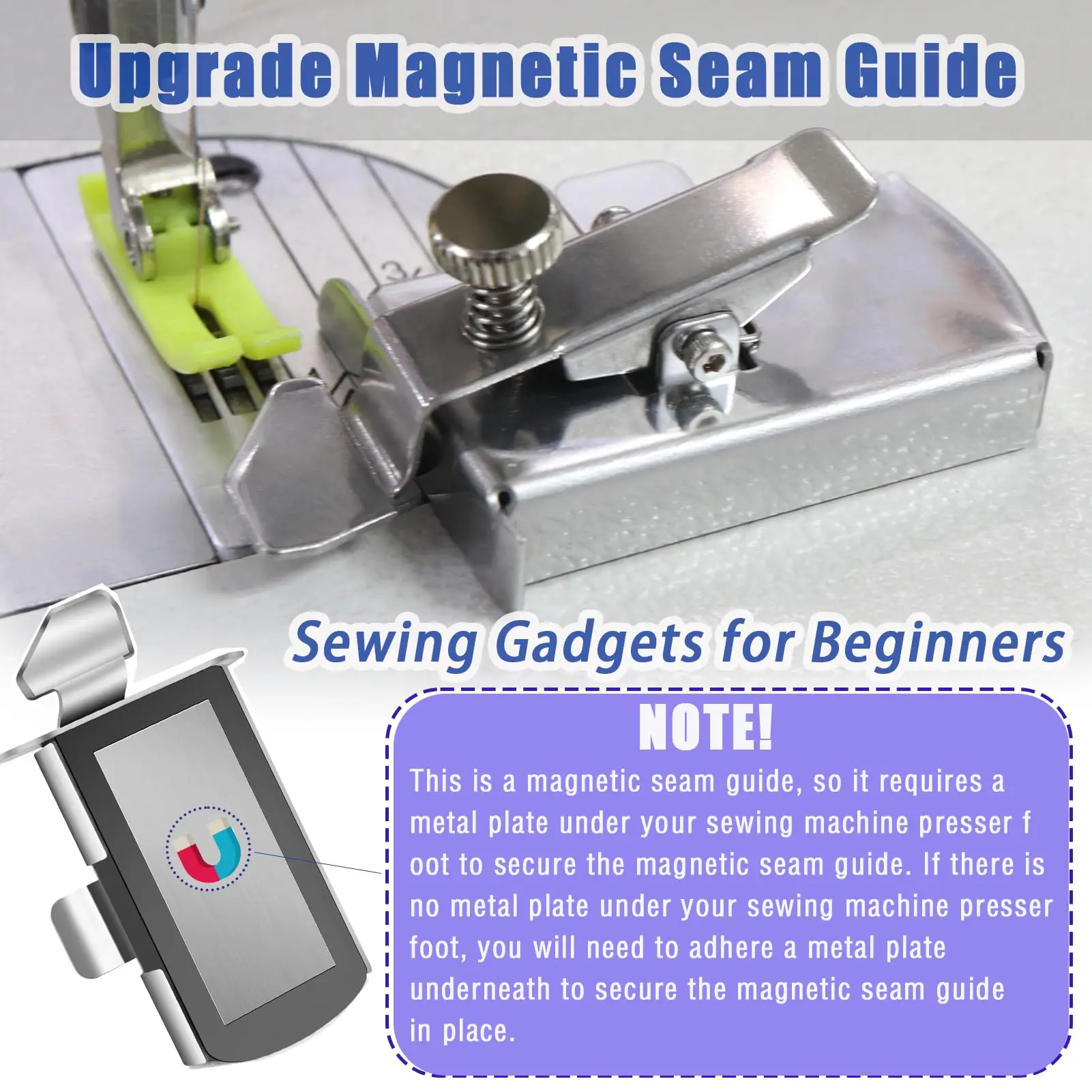 Upgraded Magnetic Seam Guide for Sewing Machine, Magnetic Sewing Guide with Clip, Hemmer Guide, Multifunctional Hem Guide, Unive