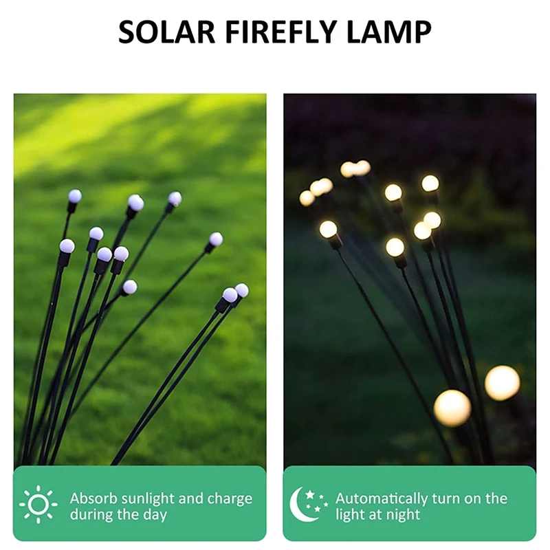 Swaying Solar Lights,10 LED Light Bulbs,Decorative Solar Garden Lights,Outdoor Waterproof Firefly Path Lights (2 Packs)