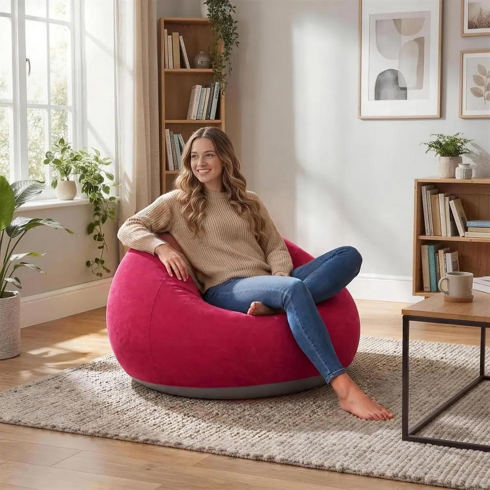 Bean Bag Chairs for Adults with Electric Air Pump (2pcs-Red) | Portable Blow Up Couch, Lazy Sofa for Outdoor, Movie Nights, Camp