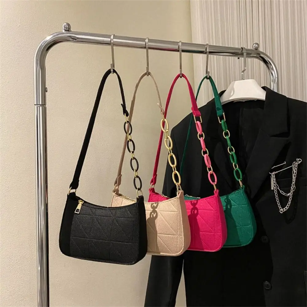 Fashion Felt Shoulder Bag Solid Color Casual Underarm Bag Lightweight Mini Clutch Purse Women Girls