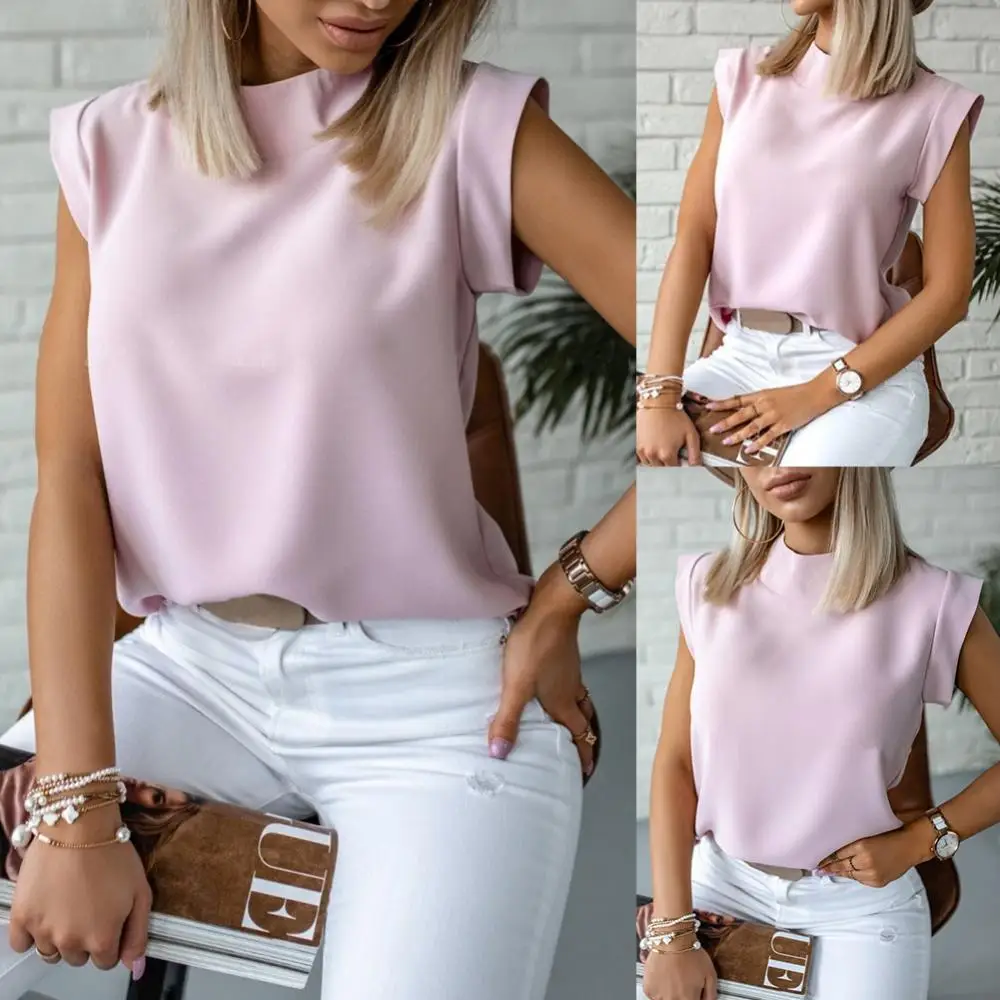 Fashion O-neck Short Sleeve Solid Women Tops And Blouses 2024 Summer Casual Elegant Office Ladies Top Femme Blouse