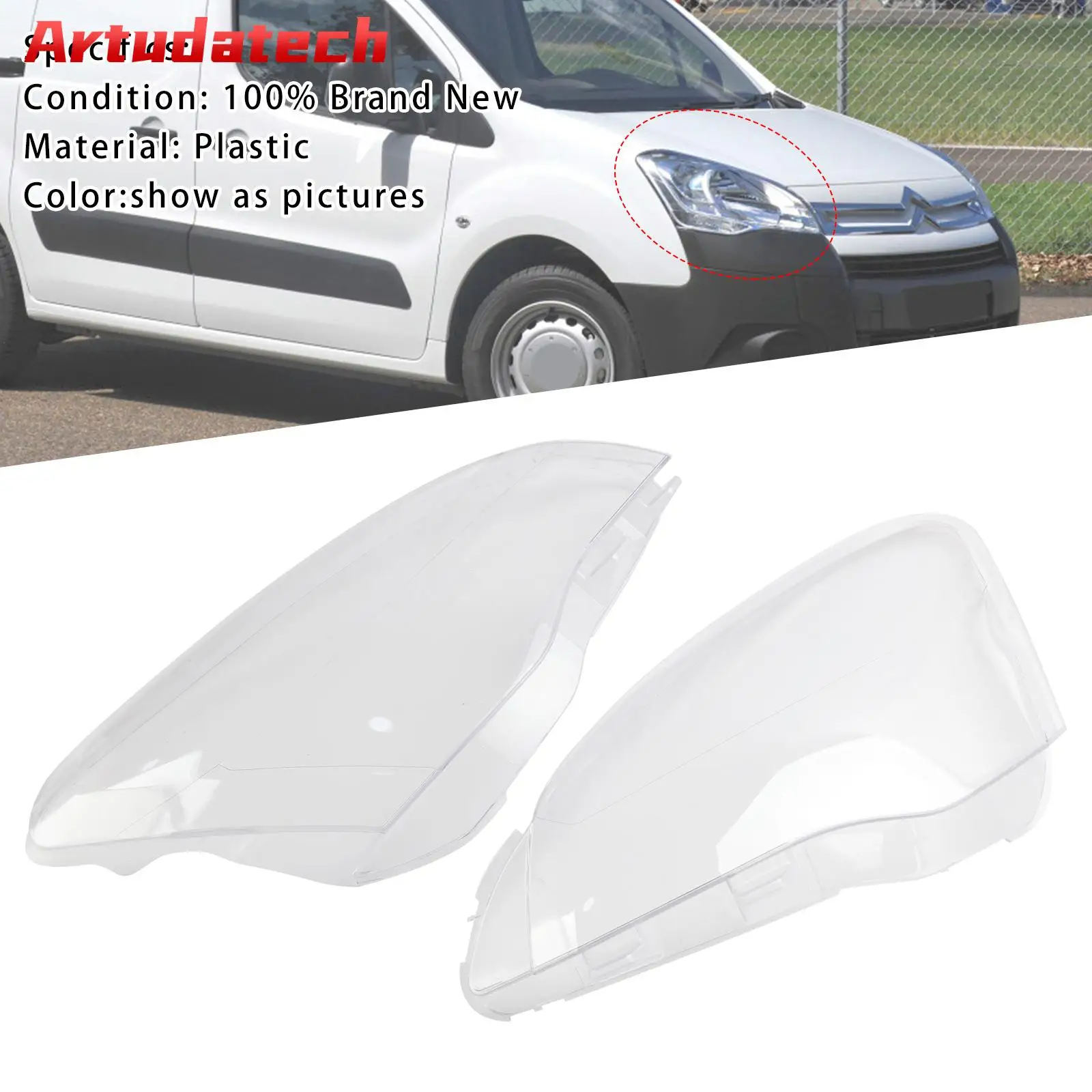 

Artudatech Left+Right Headlight Lens Cover For Citroen Berlingo Mk2 Van 3 Peugeot Partner