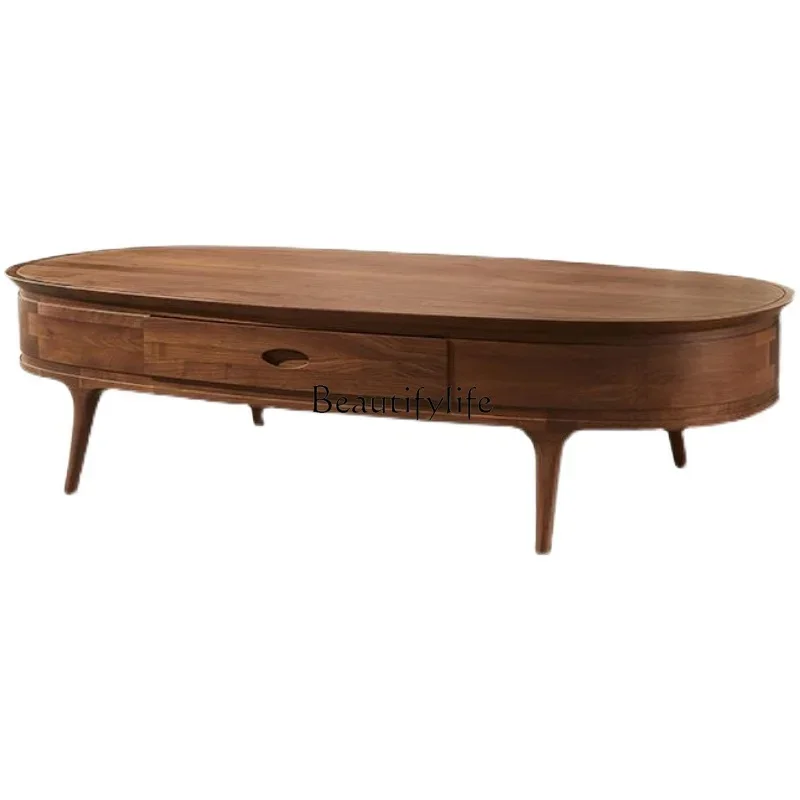 

FG11North America Black Walnut Wooden Tea Table Nordic Solid Wood Tea Table Modern Minimalist Oval Coffee Table