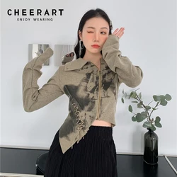 CHEERART Spring 2022 Womens Fashion Cropped Jacket Bandage Asymmetrical Zipper Up High Fashion Designer Coat Clothing