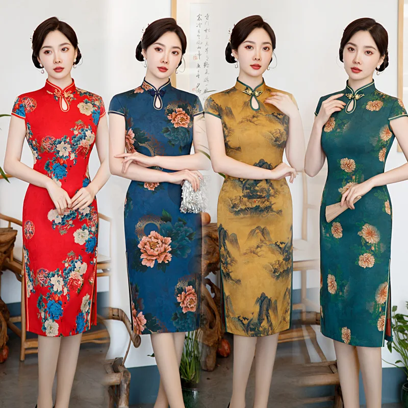 Yourqipao Chinese Improved Cheongsam Mid-length 2023 New Silk Double-layer Young Style Daily Qipao Hanfu Skirt For Women