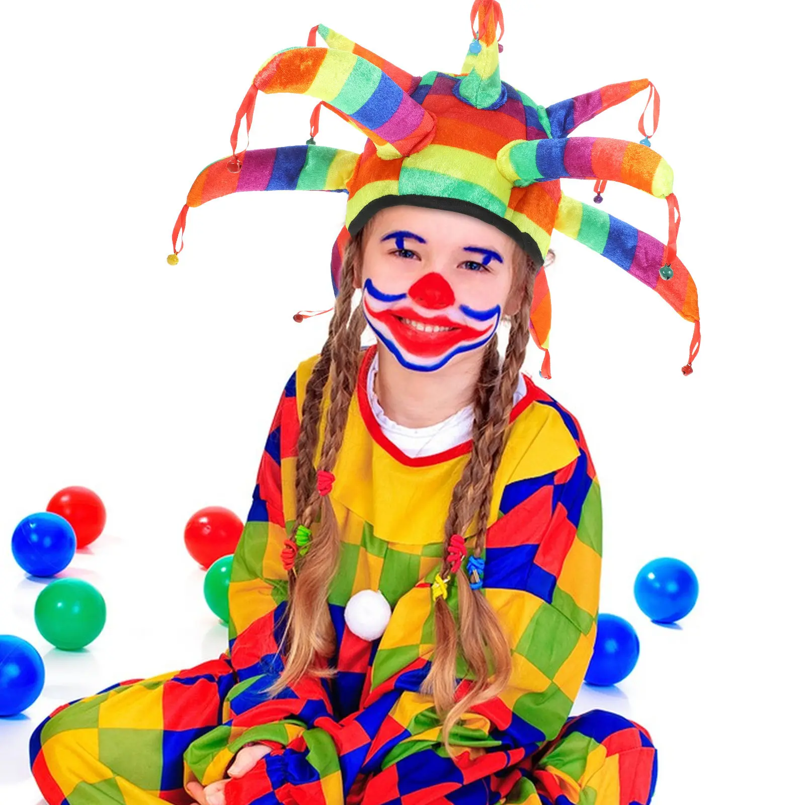 

Clown Hat Soft Lightweight Cloth Cosplay Hat for Adults Multi-Colored Fun Festival Party Prop Carnival Halloween Mardi Gras