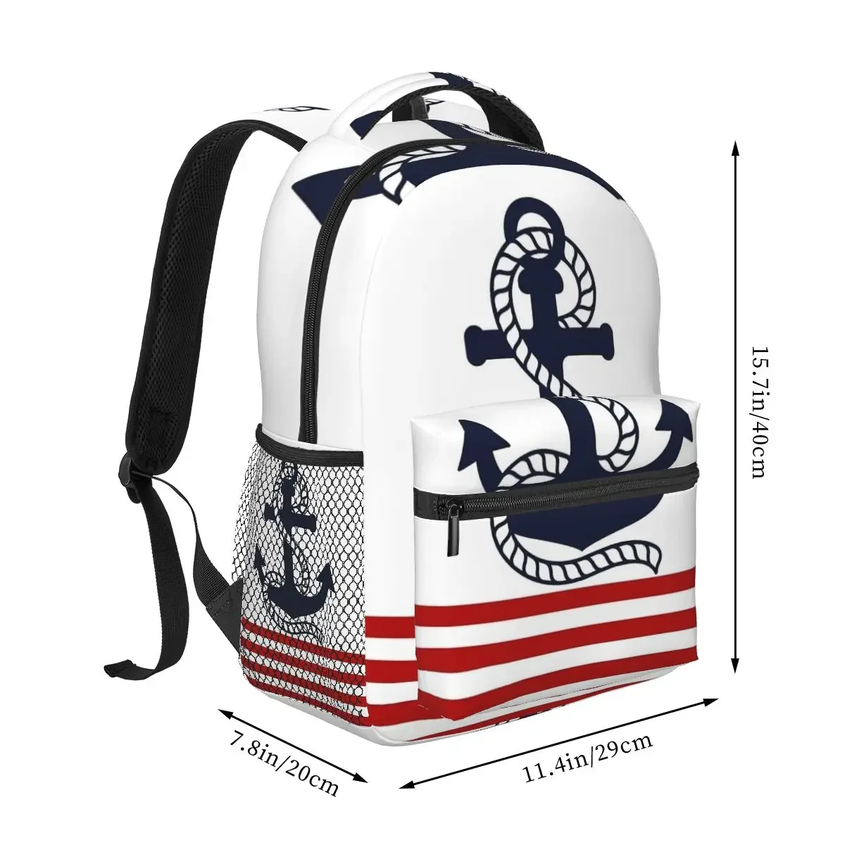 Nautical Red And White Stripes With A Navy Blue Anchor Backpacks Boys Girls Bookbag Students School Bags Rucksack Shoulder Bag