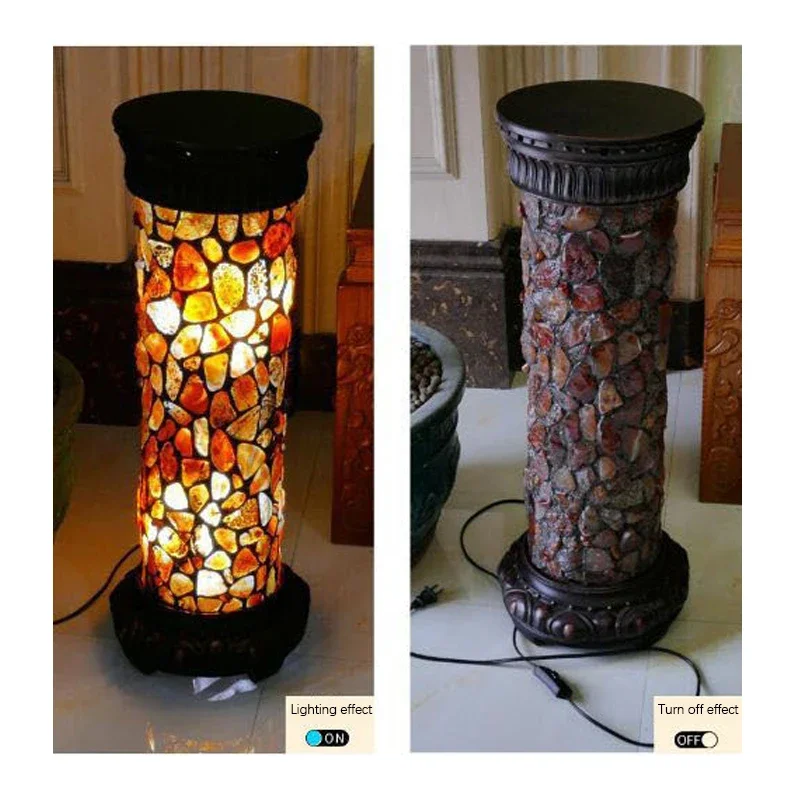 BELLE Tiffany Roman Column Floor Lamp American Retro Living Room Bedroom Lamp Country  Stained Glass Decoration Floor Lamp