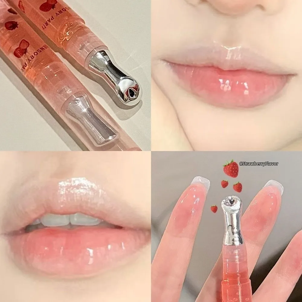 New Fruit Flavor Mirror Lip Gloss Non-stick Cup Long Lasting Peach Lip Oil Primer Hydrating Water Clear Lip Balm Cosmetic