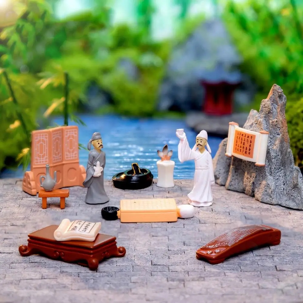 Ancient Style Poetry Books Micro Landscape Mini DIY Poetry Books Figurine Resin Miniature Poet Ornaments for Bonsai Decor