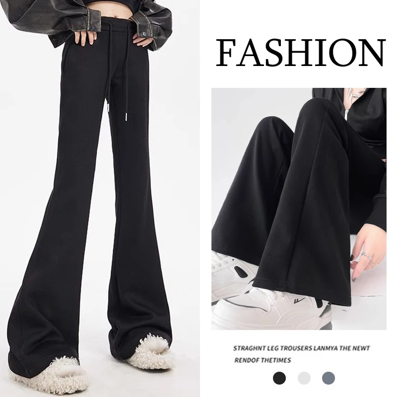 الفتيات مصمم الأزياء مستقيم الساق Sweatpants سيدة عالية الخصر سليم صالح السراويل النساء الجديدة مريحة اليومية متوهج السراويل