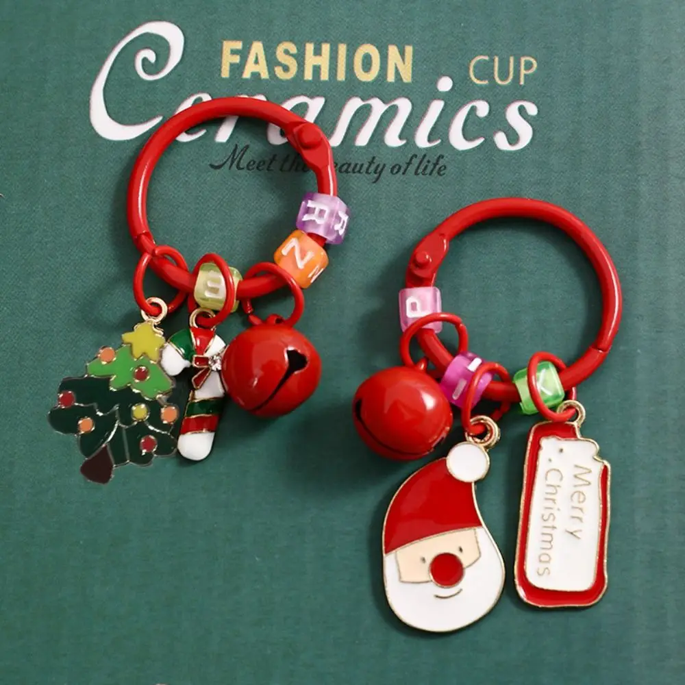 

Cartoon Christmas Tag Pendant Xmas with Bell Sants Claus Keychain Christmas Tree Christmas Wreath Deer Key Ring Ornaments