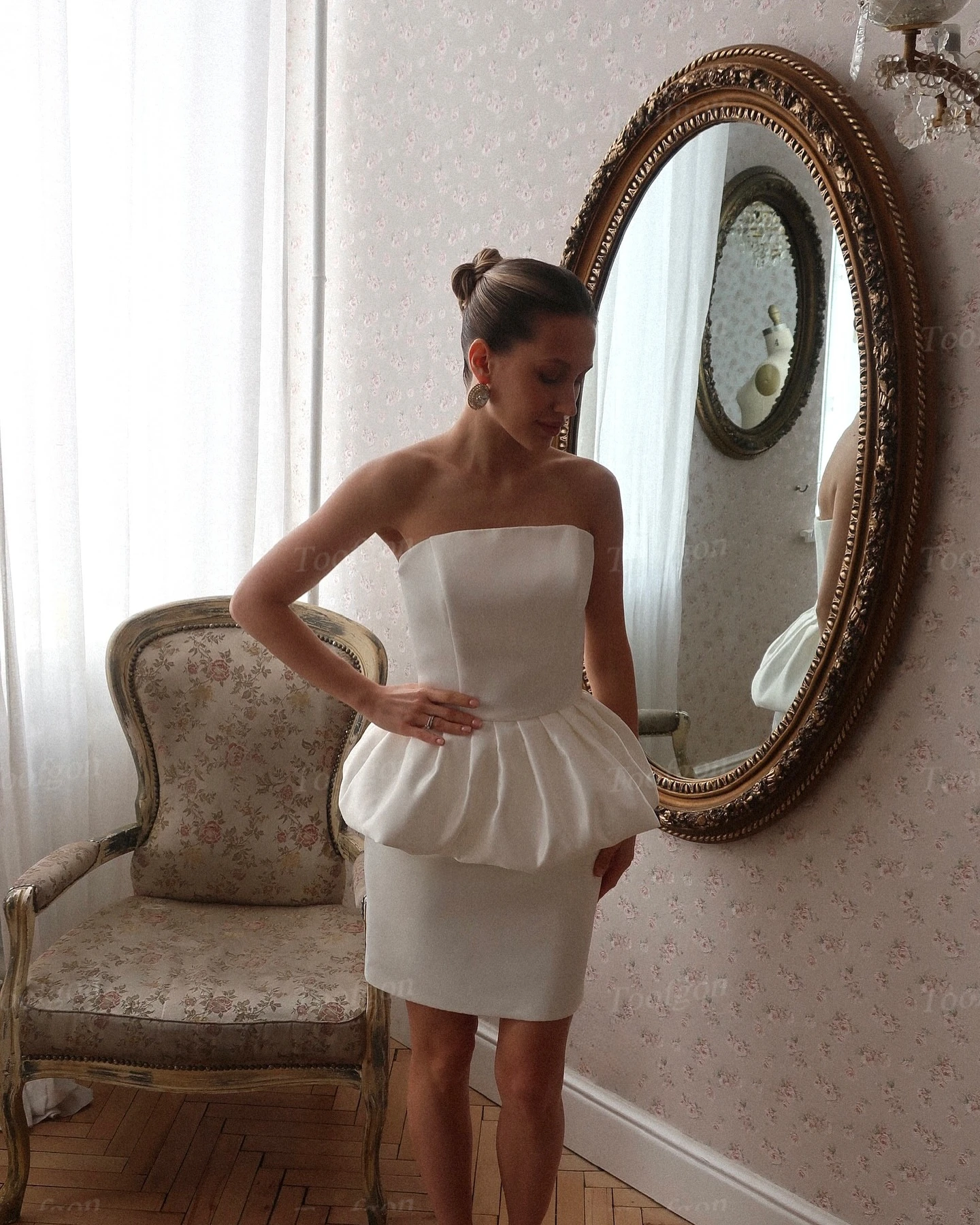 

Bafftafe Ivory Satin Mini Prom Dresses Customized Strapless Above Knee Sheath Formal Party Dress Girl Dance Homecoming Gowns