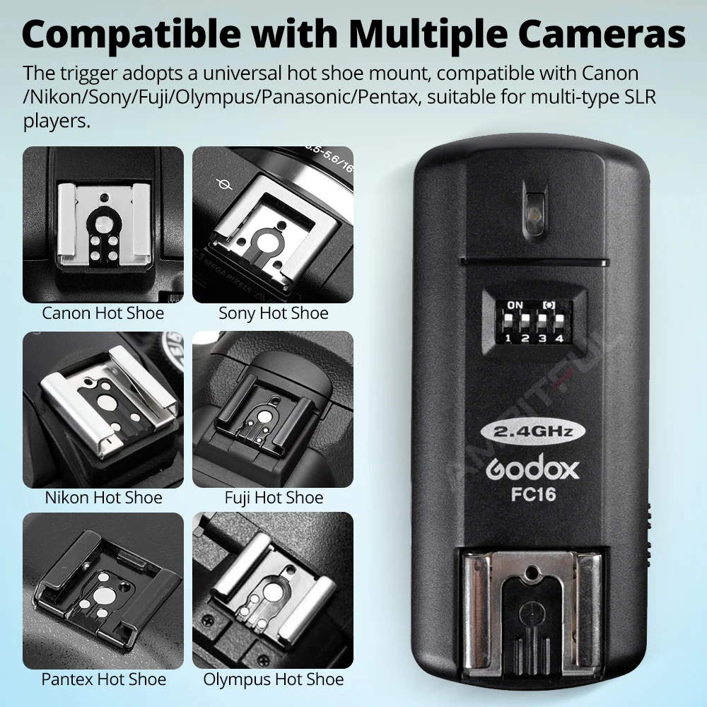Godox FC-16 2.4GHz 16 Channels Wireless Remote Flash Studio Trigger & Receiver Shutter for Canon Nikon Camera