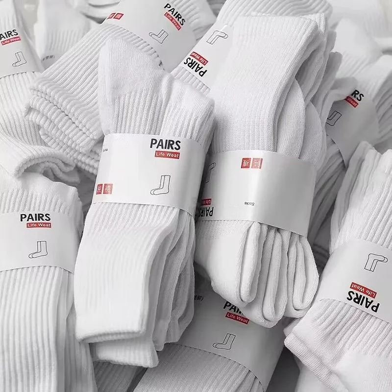 5Pairs/Lot Sports Socks Middle Tube Knitted Sweat Absorbing Socks Breathable High Elastic Hosiery for Men Women Running