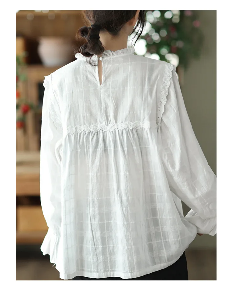 Boho blouses women Korean fashion y2k bohemian long sleeve white lace embroidery shirts youthful woman clothes