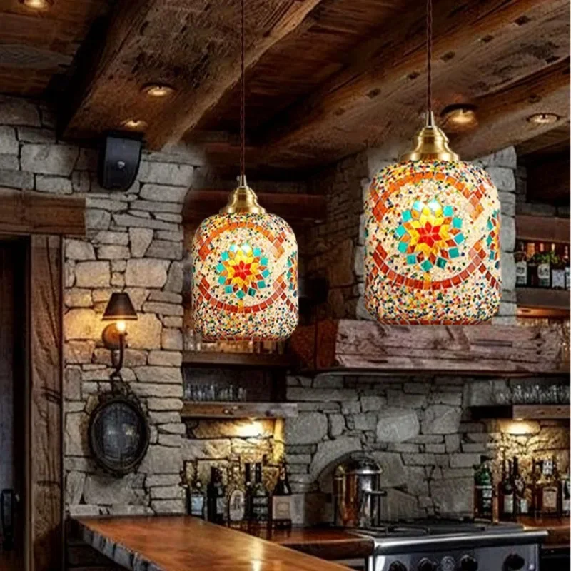 TiffanyExotic Style Hotel Cafe Bohemian Style Classical Small Pendant Lights Creative Mosaic Glass Chandelier