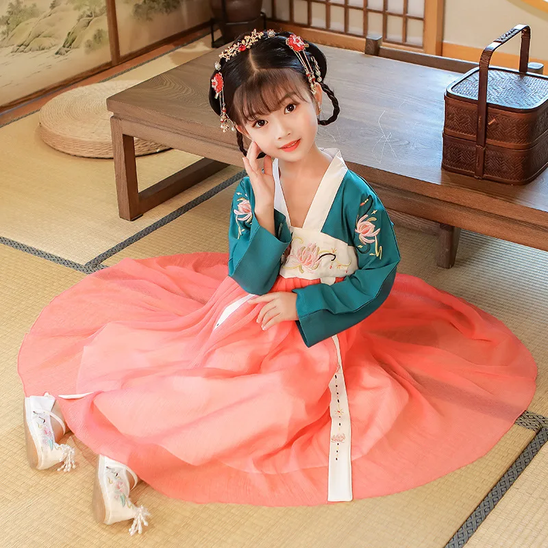 Autumn New Girl Ancient Embroidery Fairy Fluffy Hanfu Dress Chinese Style Traditional Skirt Party Evening Performance Vestido