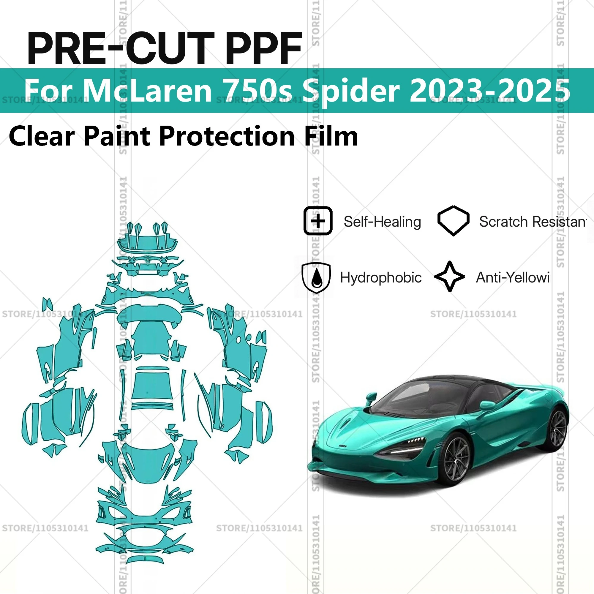 Pre-Cut Paint Protection Film PPF Transparent Car Film Automotive PPF Full Vehicle For McLaren 750s Spider 2023-2025