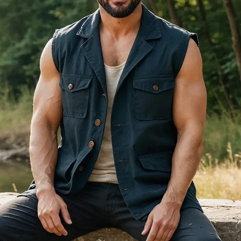 Sleeveless Vest Men's Solid Color  Wash Casual Top for Men