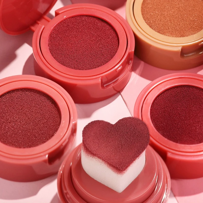 

Air Cushion Blush Cream Natural Nude Makeup Brightening Cheek Tint Blusher with Heart Puff Peach Pink Rouge Girl Contour Blush