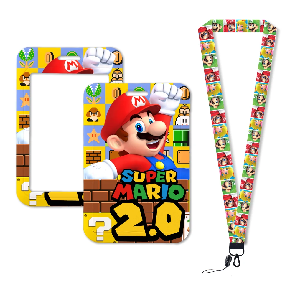 Hot Selling Game Mario Anime Cartoon Cute Kawaii Student Campus Card Holder Lanyard Kids Id Badge Holder Card Sleeves