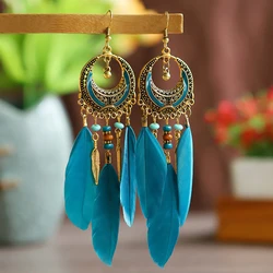 Bohemian Long Feather Leaf Dangle Earrings For Women Beach Beaded Handmade Geometric Enamel Drop Wedding Earrings Pendientes