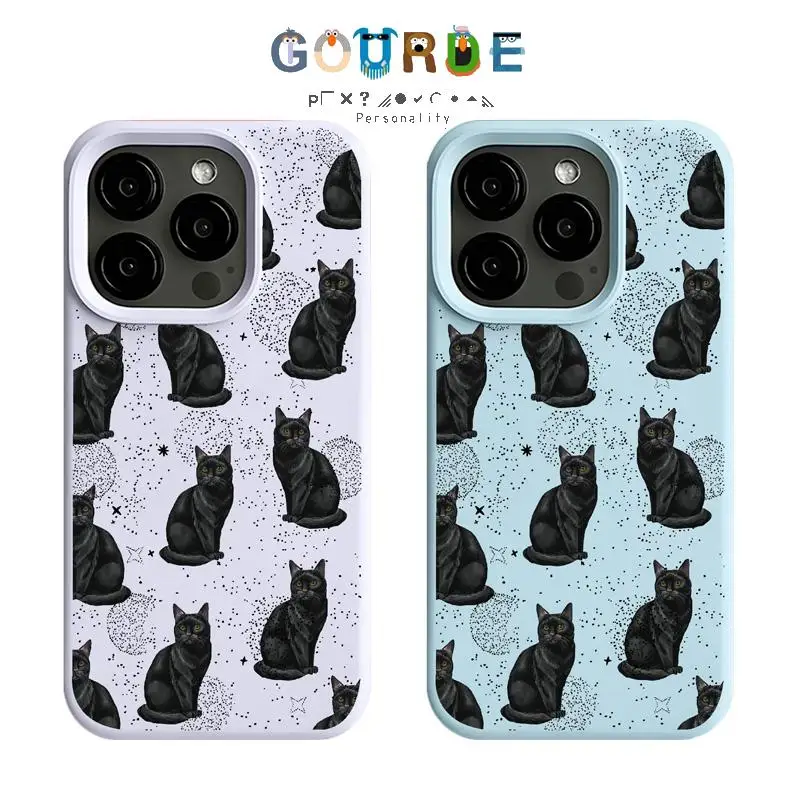 

Gourde Trendy Black Cat Patterns Luxury Phone Case for iPhone 16 15 11 14 13 12 Pro iPhone 15 Pro Max Soft Silicone Casing