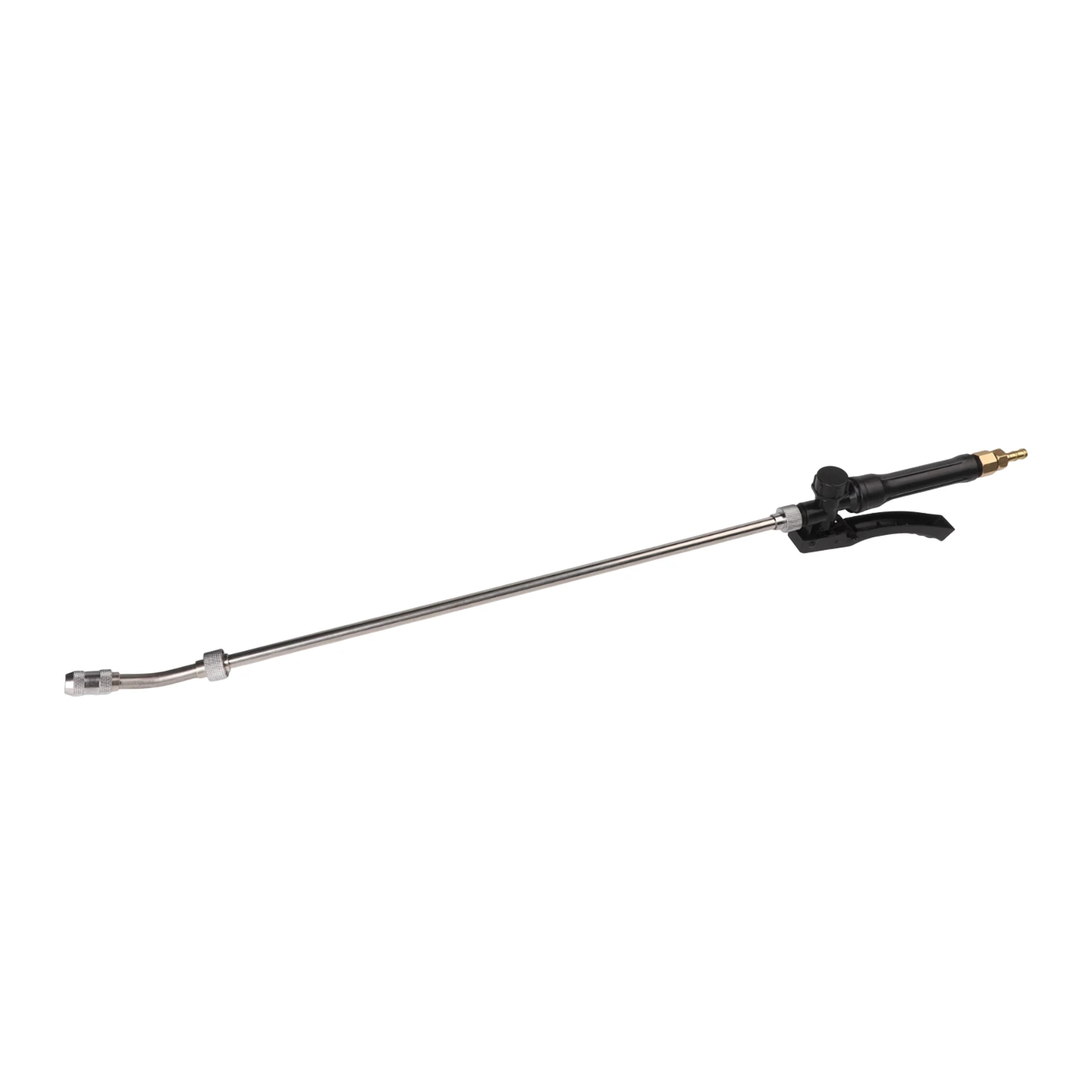 Crafted from Stainless Steel This Adjustable Spray Wand Features a Locking Handle and Two Brass Hose Connectors