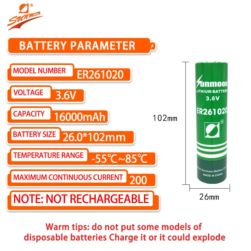 Sunmoon ER 261020   Voeg 2,54 plug 3,6 V lithiumbatterij Petroleumboorstaaf Universele mijnbouwsensor GPS-locator Medisch apparaat toe