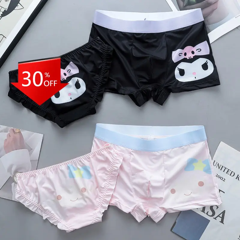 Hello Kitty Kuromi Pochacco Melody Cinnamon New Couple Panties Pair Suit Men Women Sexy Cute Cartoon Brief Boxers Underwear