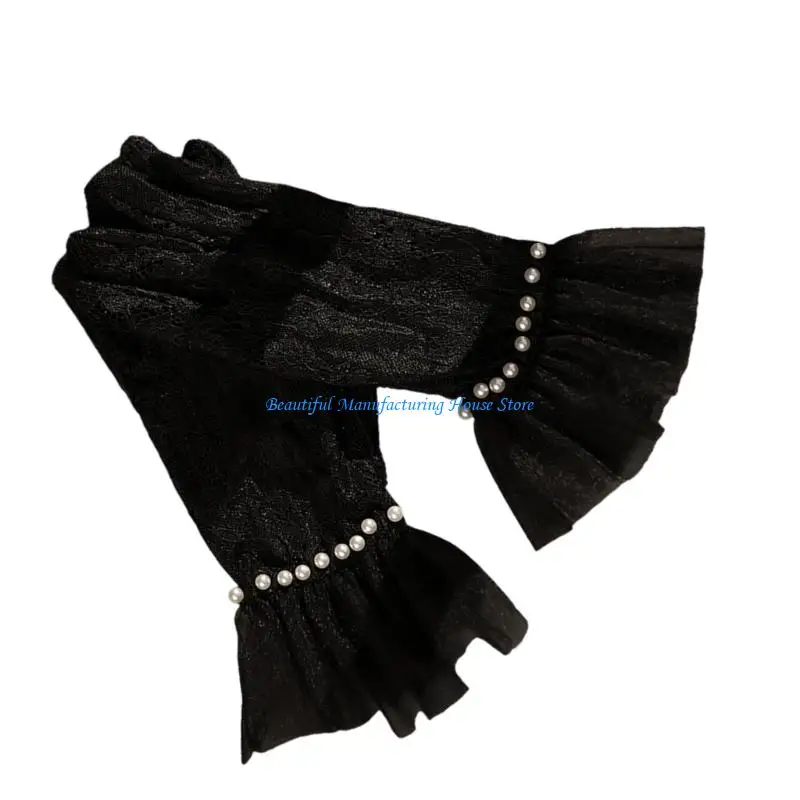 E56A الدانتيل زهرة قفازات السهرة قفازات شفافة للعروس مناسبة رسمية مريحة حفل زفاف العروس اليد الملحقات