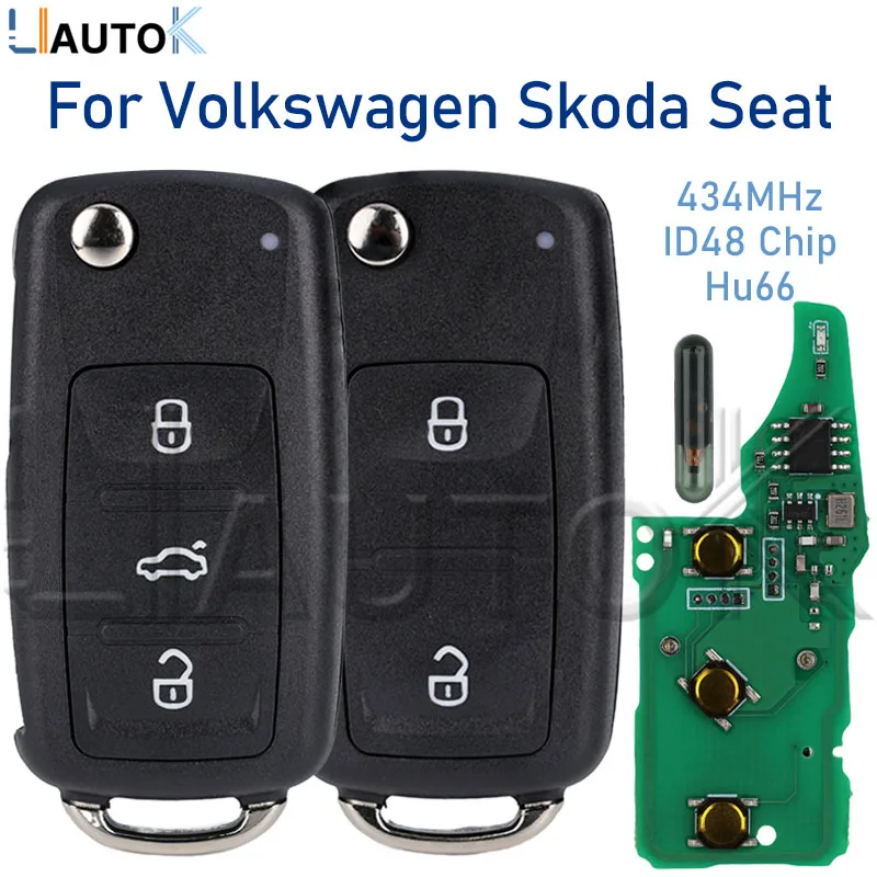 Remote Car Key Flip For Volkswagen for VW Jetta 6 Tiguan 2 Passat Golf 4 5 6 Beetle Eos Rapid for Skoda Octavia 434MHz ID48 Hu66