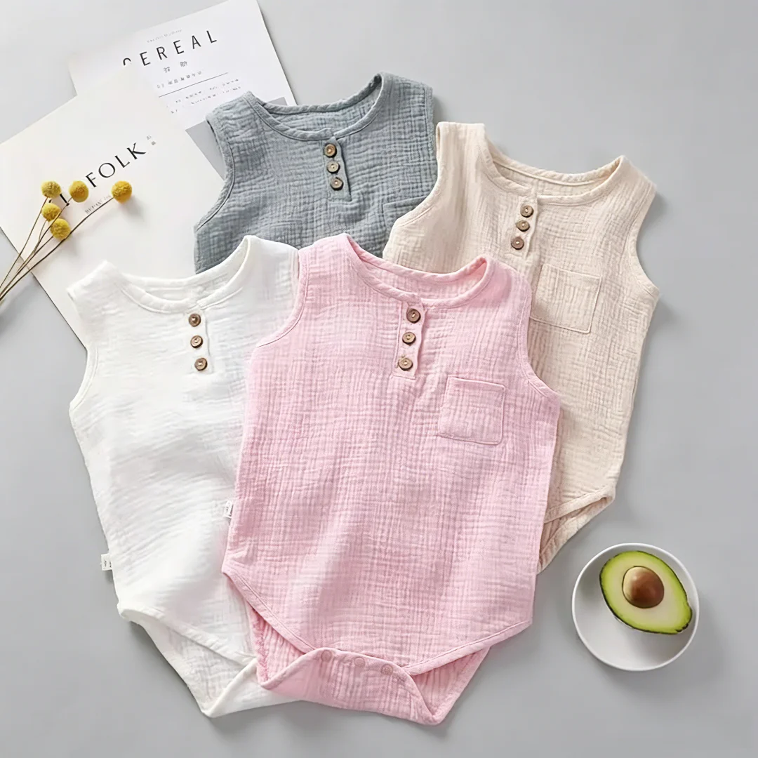 2026 Sommer 0-3J Kleinkind Jungen Mädchen Bequeme Baby-Pyjamas Ärmelloser Body Dünner Baumwollgaze-Schlafanzug Einteiler