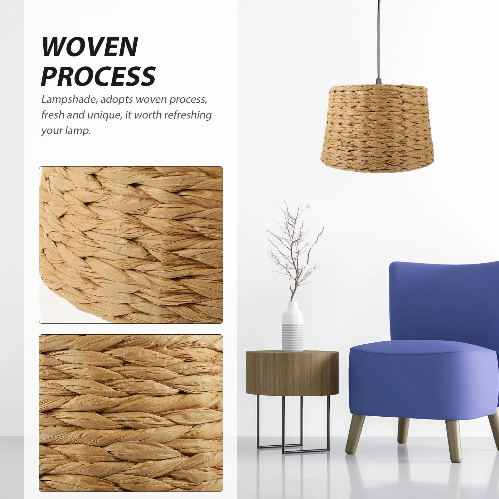 

Woven Lamp Shade Table Lamp Cover Rustic Natural Fiber Drum Style For Home Lighting E27 Compatible Replacement