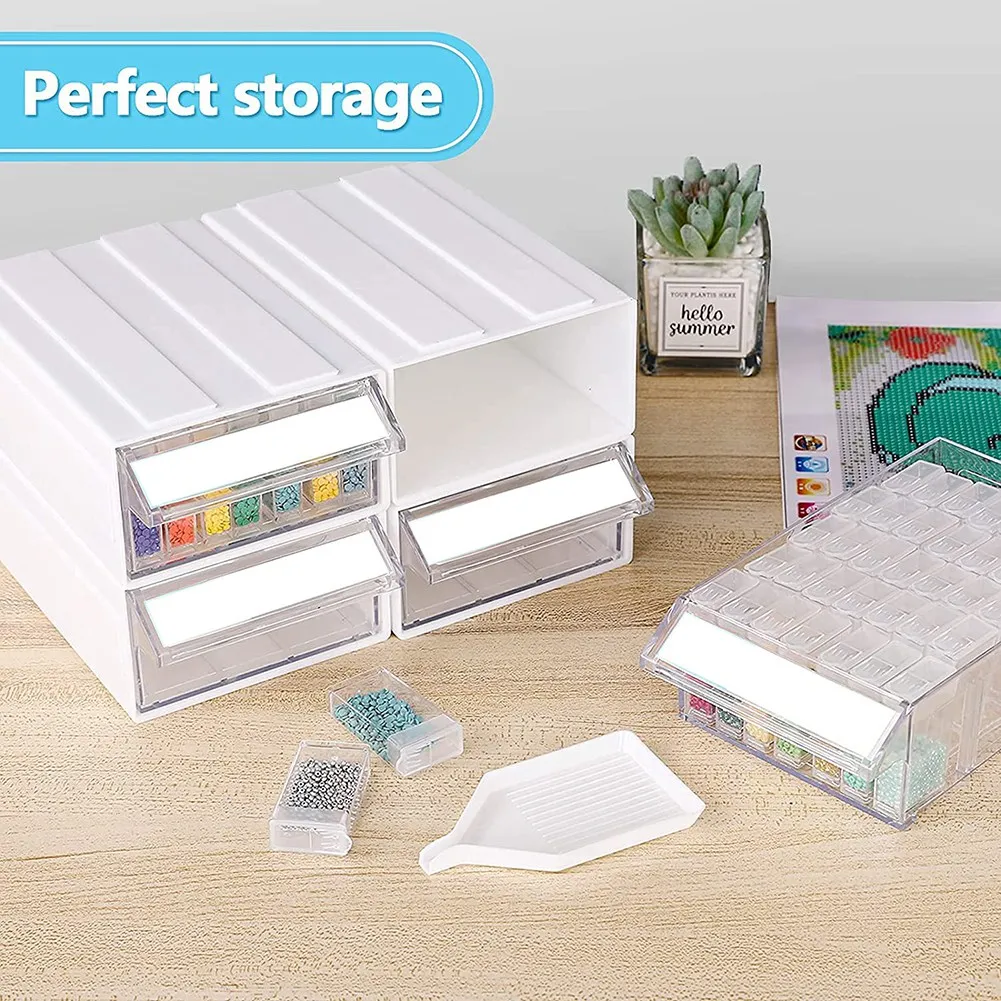 AA94-4 Packs Diamond Painting Containers 140 Slots Stackable Craft Organizer Drawer For DIY Art Craft Rhinestone Sequins