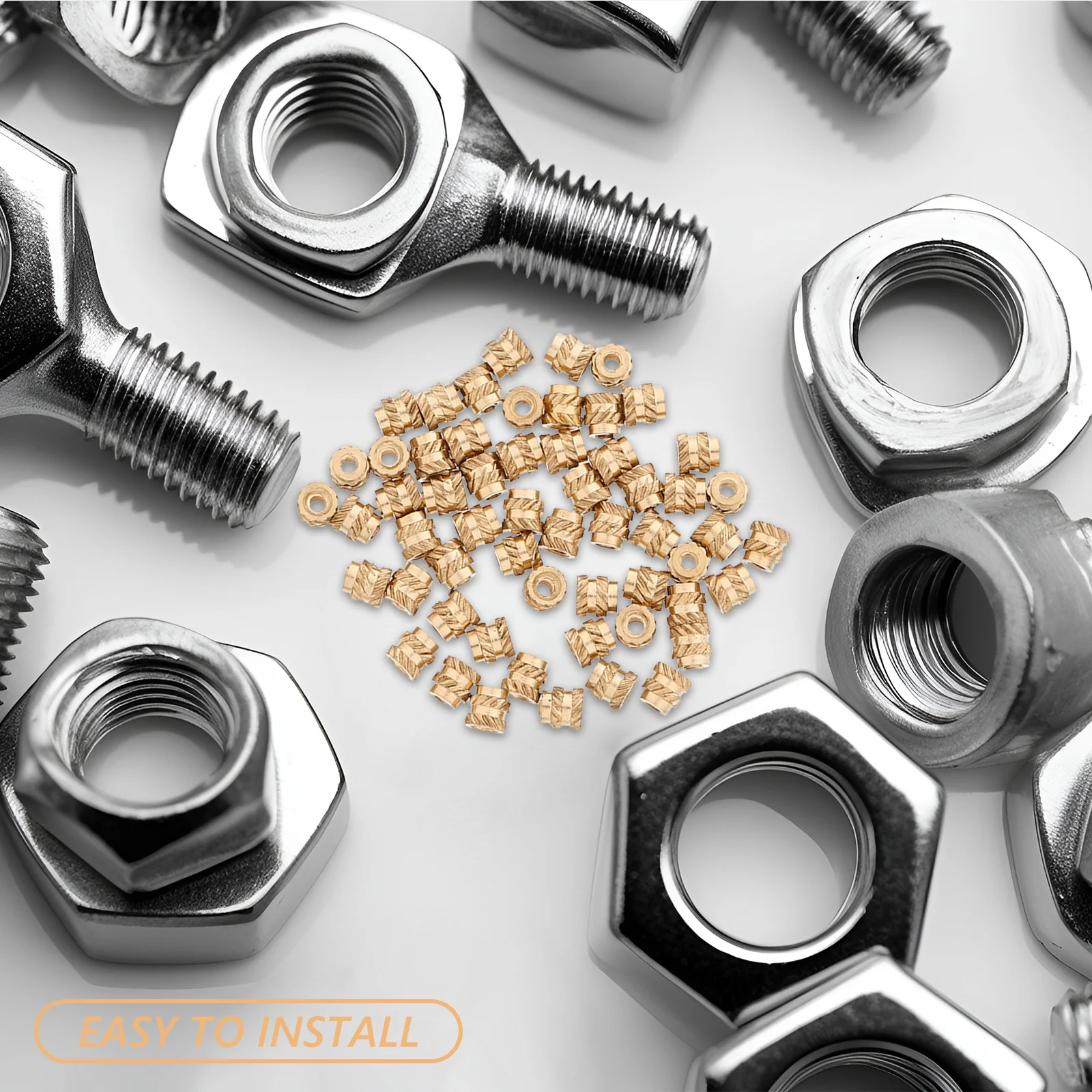 

60Pcs Brass Knurled Threaded Insert Nuts Double Helical Embedded Installation Wood Plastic Metal Thread Repair Insert