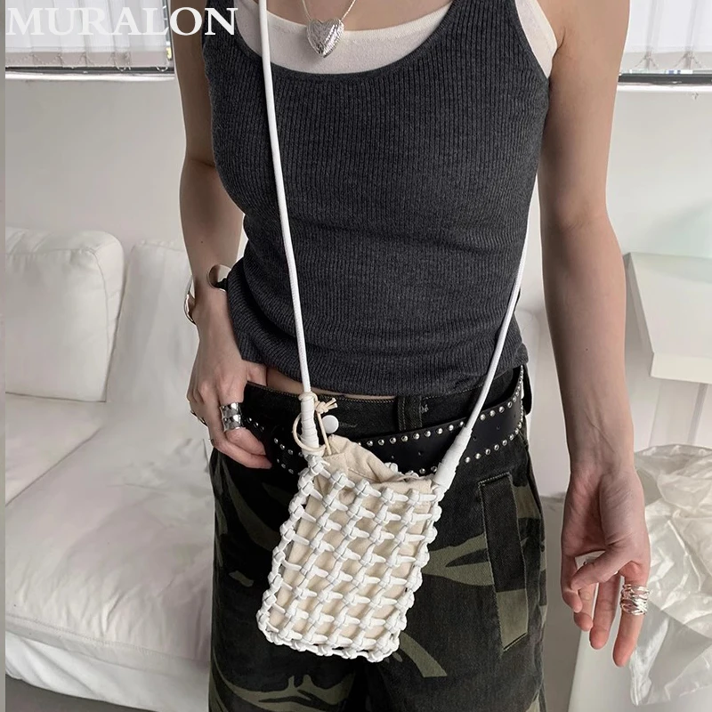 2024 New All-match Hollow Small Bag Female Lightweight Shopping Senior Fashion Crossbody Bag Drawstring Coin Purse Wallet Women