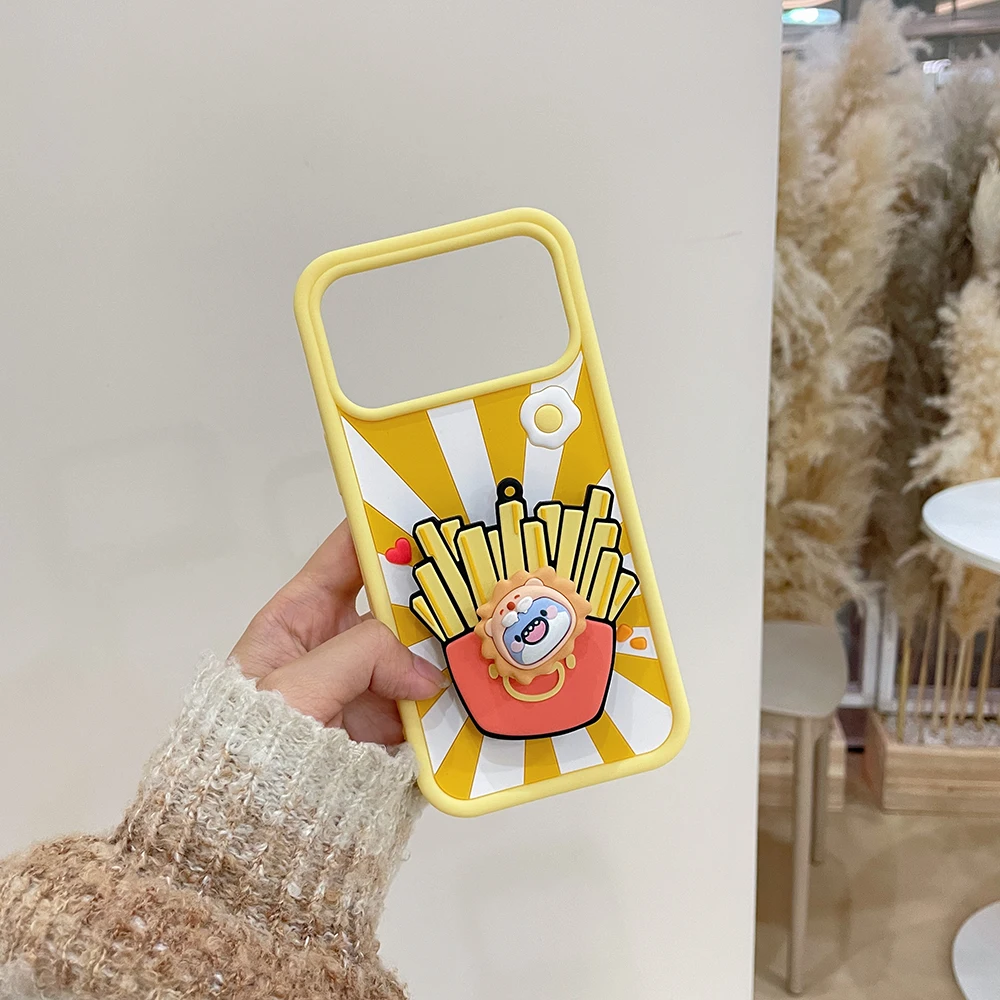 3D Cartoon Französisch Frites Shark Halterung Fall Für iPhone 17 16 Plus 16e 15 14 13 12 11 Pro max Stoßfest Weiche Silikon Halter Abdeckung – Detail 5