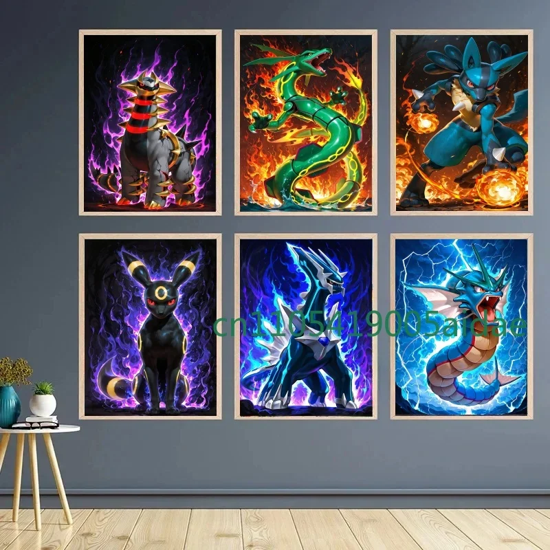 

Anime Video Game Figure Pokemon Canvas Painting Comic Poster Gengar Rayquaza Gyarados Mural Pictures Children Home Wall Decor