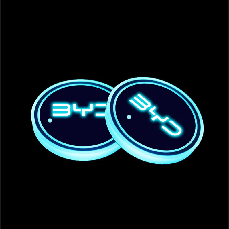 Car Logo LED Luminous Water Cup Coaster Colorful Coaster Lamps For BYD Atto 3 Act 3 Tang F3 E6 Dmi Yuan plus Song plus ev f0 f3