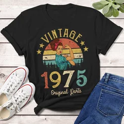 Vintage 1975 Original Parts Women Tshirt Cotton Colored Retro T-shirts 49 Years Old Birthday Gift Female Short Sleeve Tops