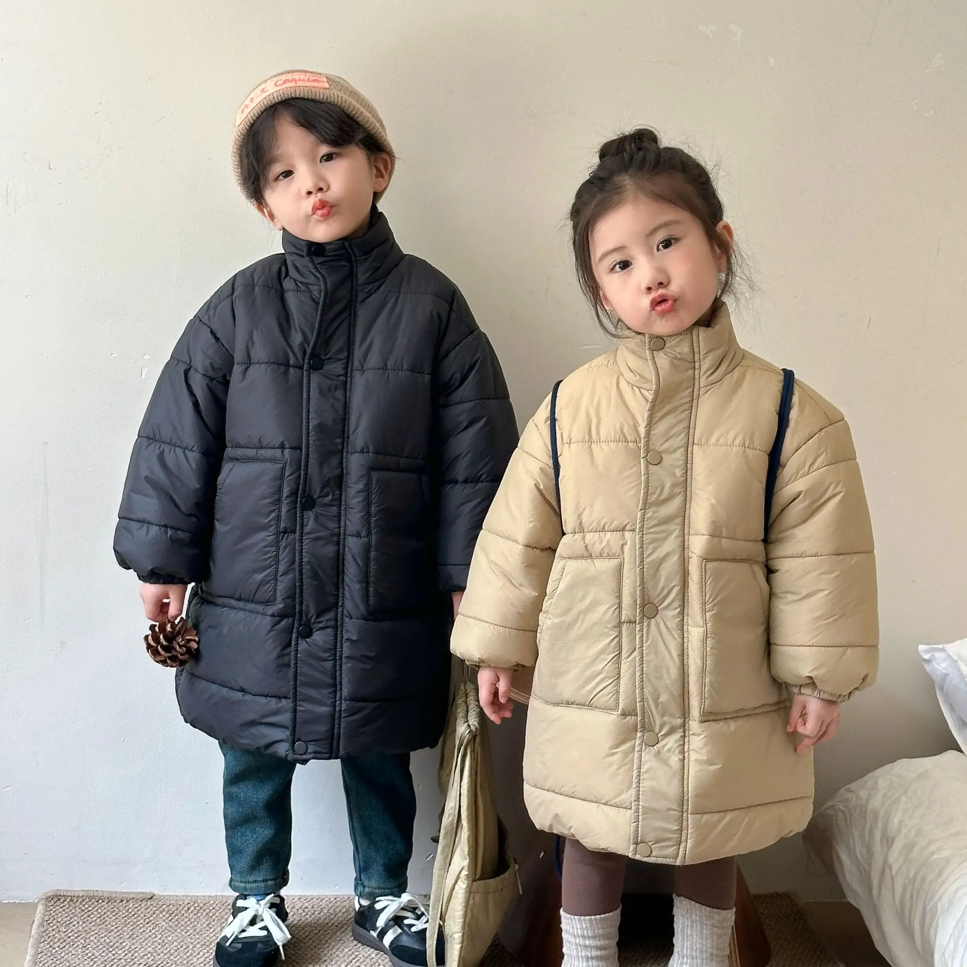 Children's Cotton Jacket Medium To Long Women's Clothing Winter Warmth Boys' Cotton Jacket 2024 New Baby Jacket